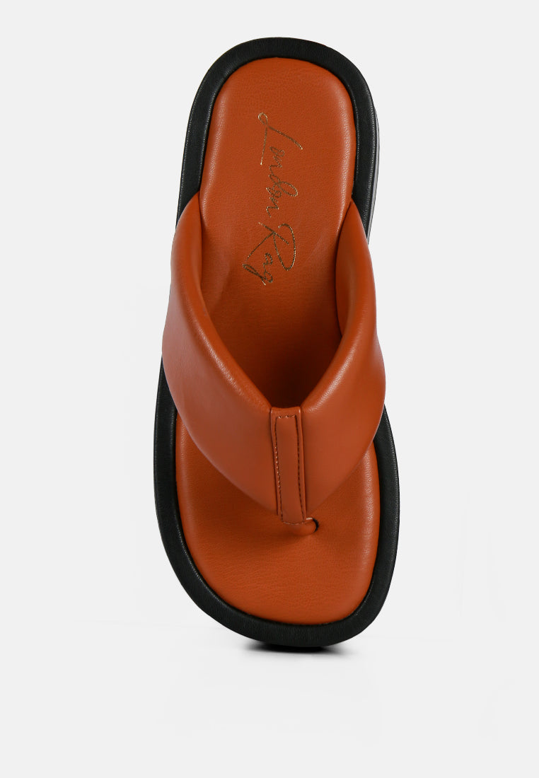 Rosette Faux Leather Wide Thong Flats-3