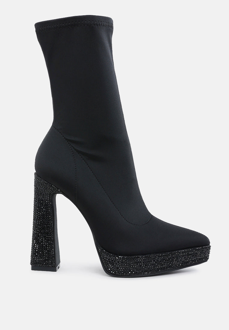 Kasuti Lycra Rhinestone Detail Ankle Boots-5