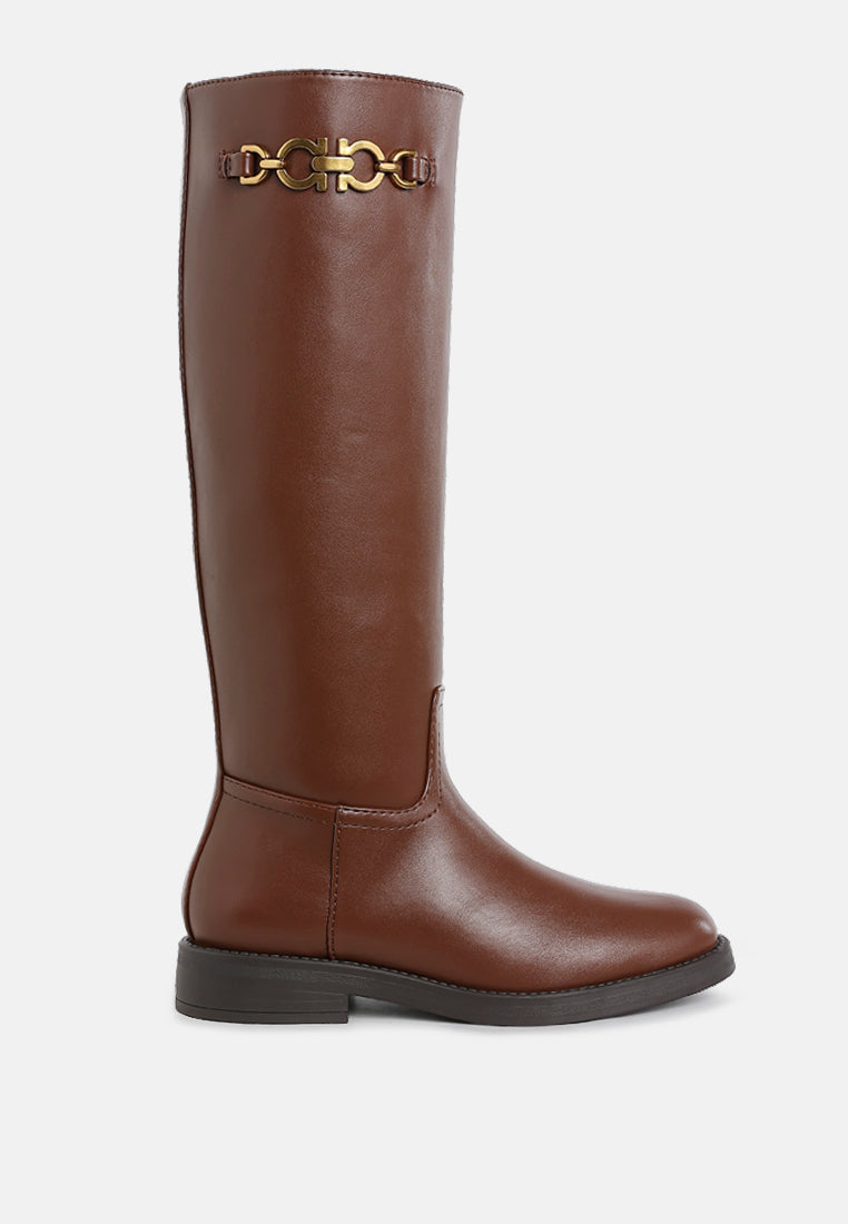 Kiang Metal Chain Link Detail Calf Boots-0