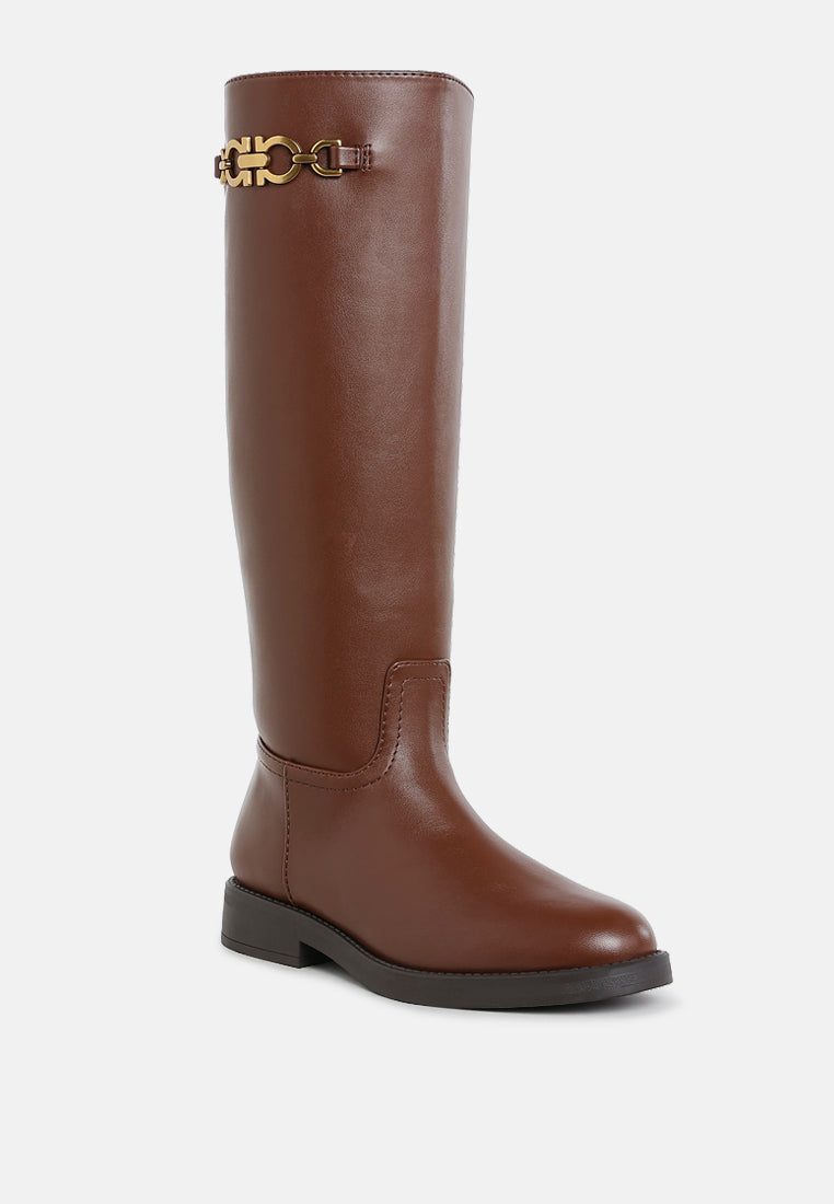 Kiang Metal Chain Link Detail Calf Boots-1