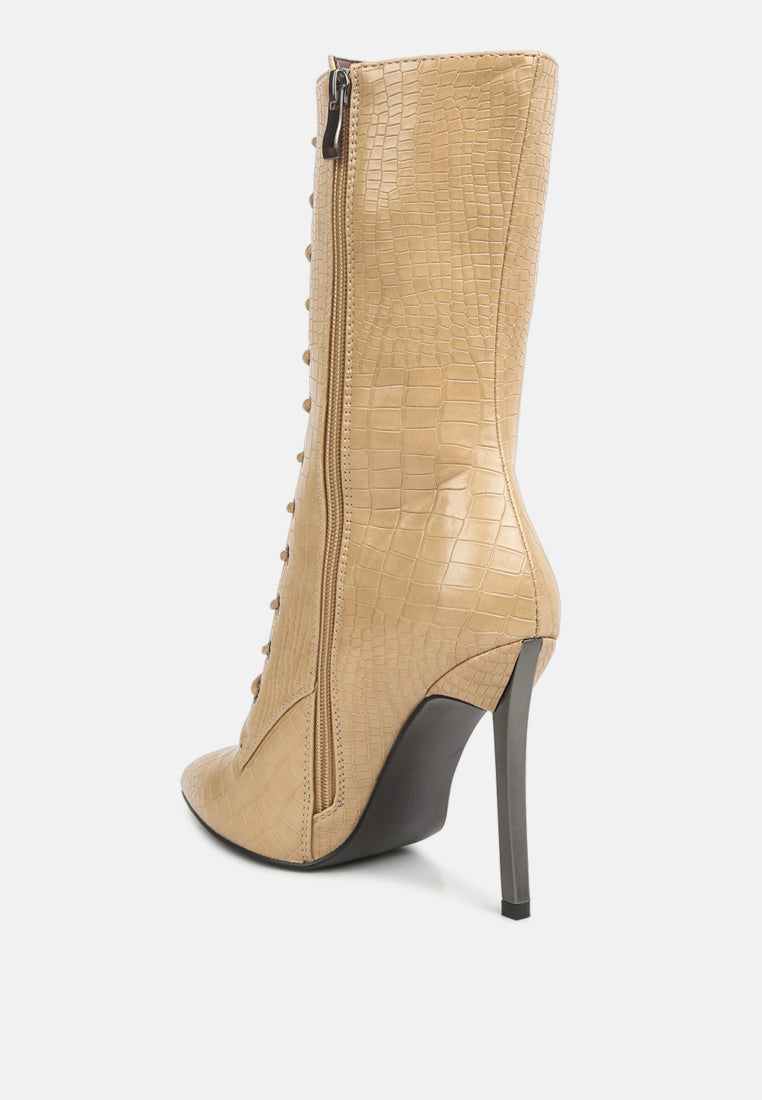 Knocturn Croc Textured Over The Ankle Boots-3