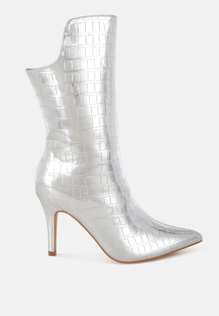 Kultrus Croco Stiletto Heel Mid-Calf Boots-0