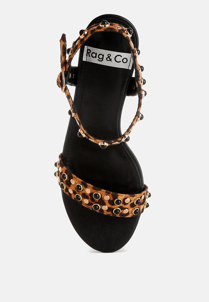 Laro Studs &amp; Pearls Detail Leopard Sandals-3