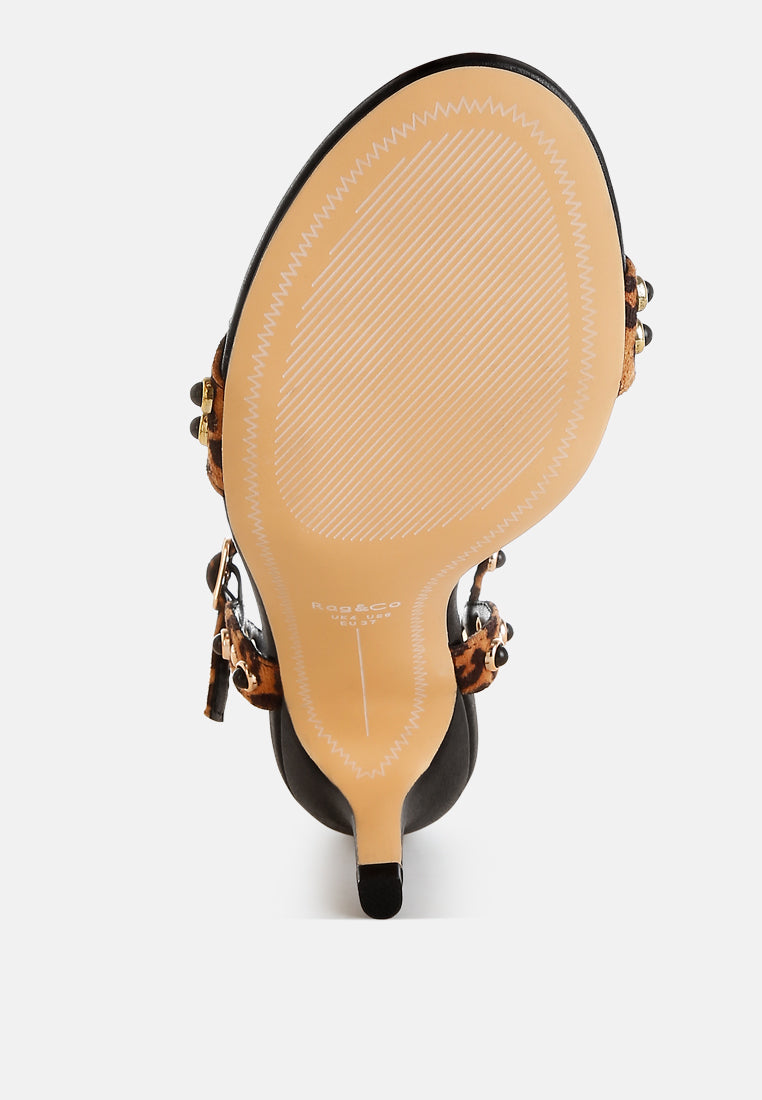 Laro Studs &amp; Pearls Detail Leopard Sandals-4