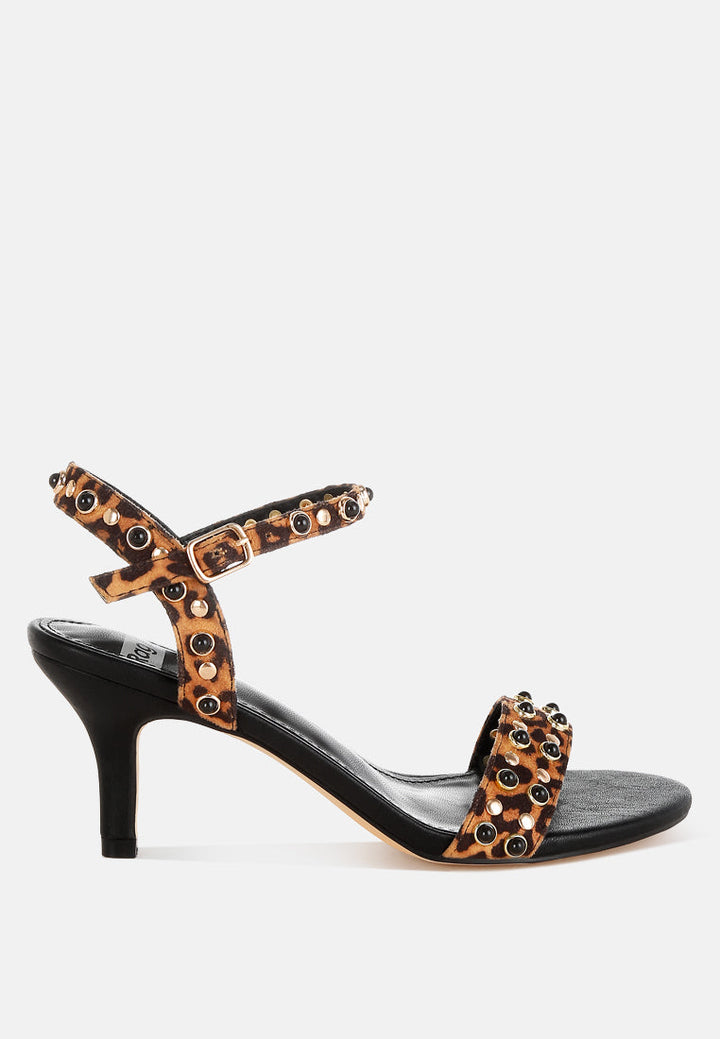 Laro Studs &amp; Pearls Detail Leopard Sandals-0