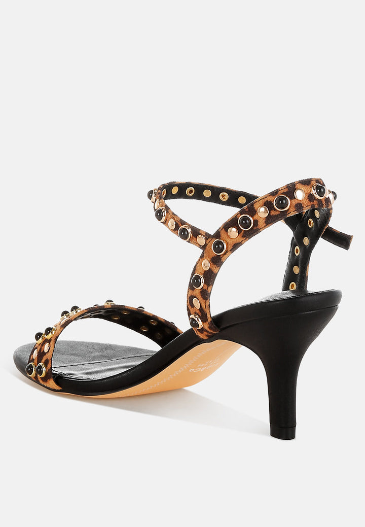Laro Studs &amp; Pearls Detail Leopard Sandals-2