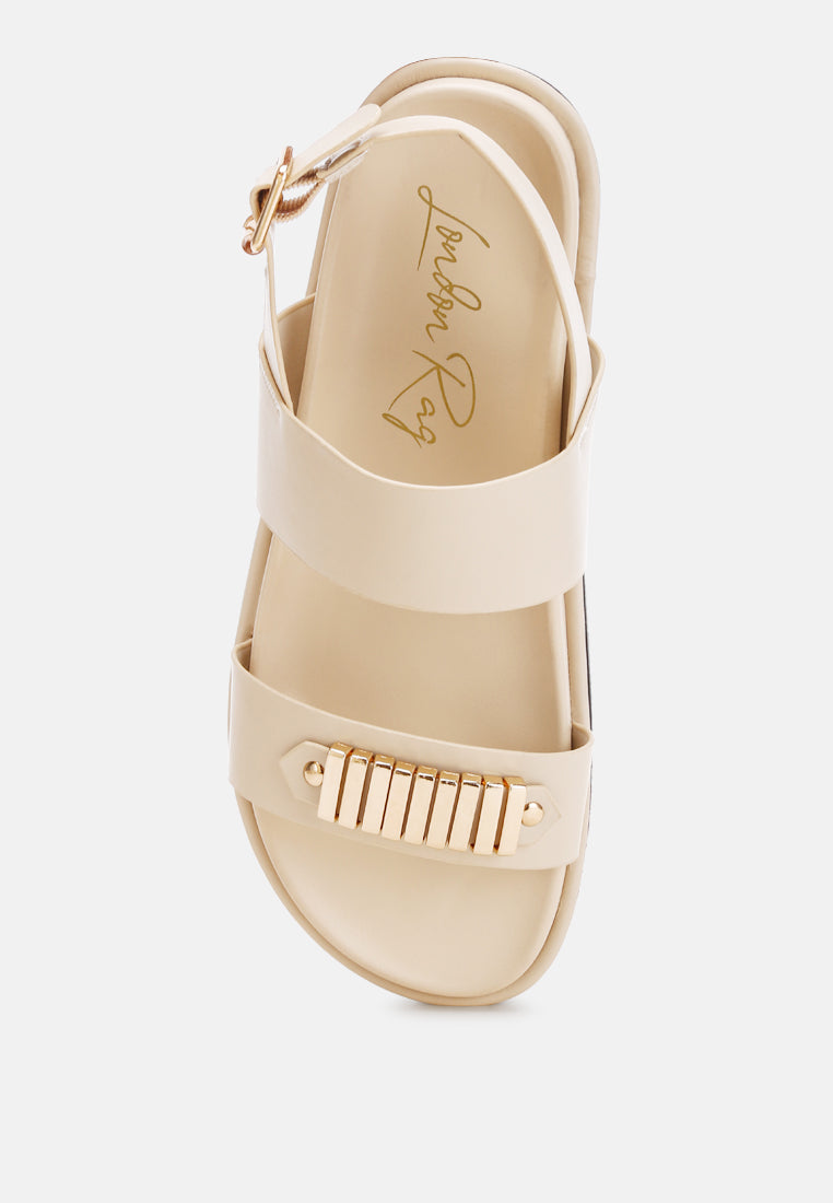 Lolac Metallic Bar Embellished Flat Sandals-4