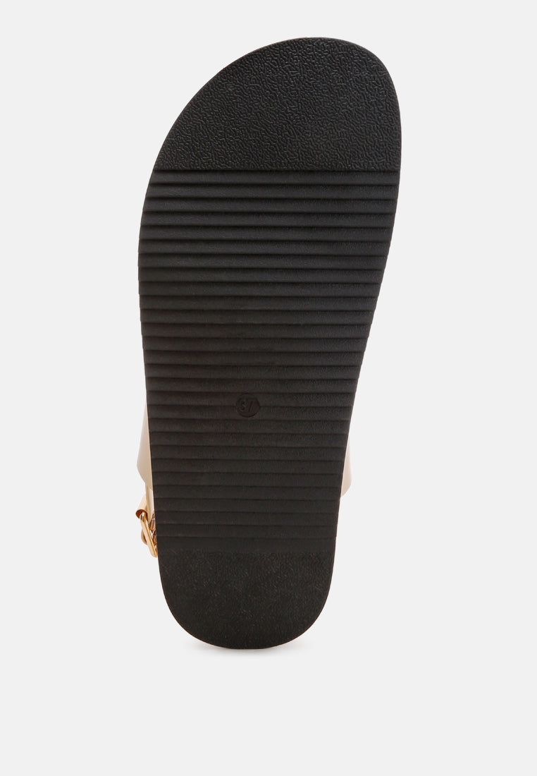 Metallic Bar Embellished Flat Sandals by FT-4