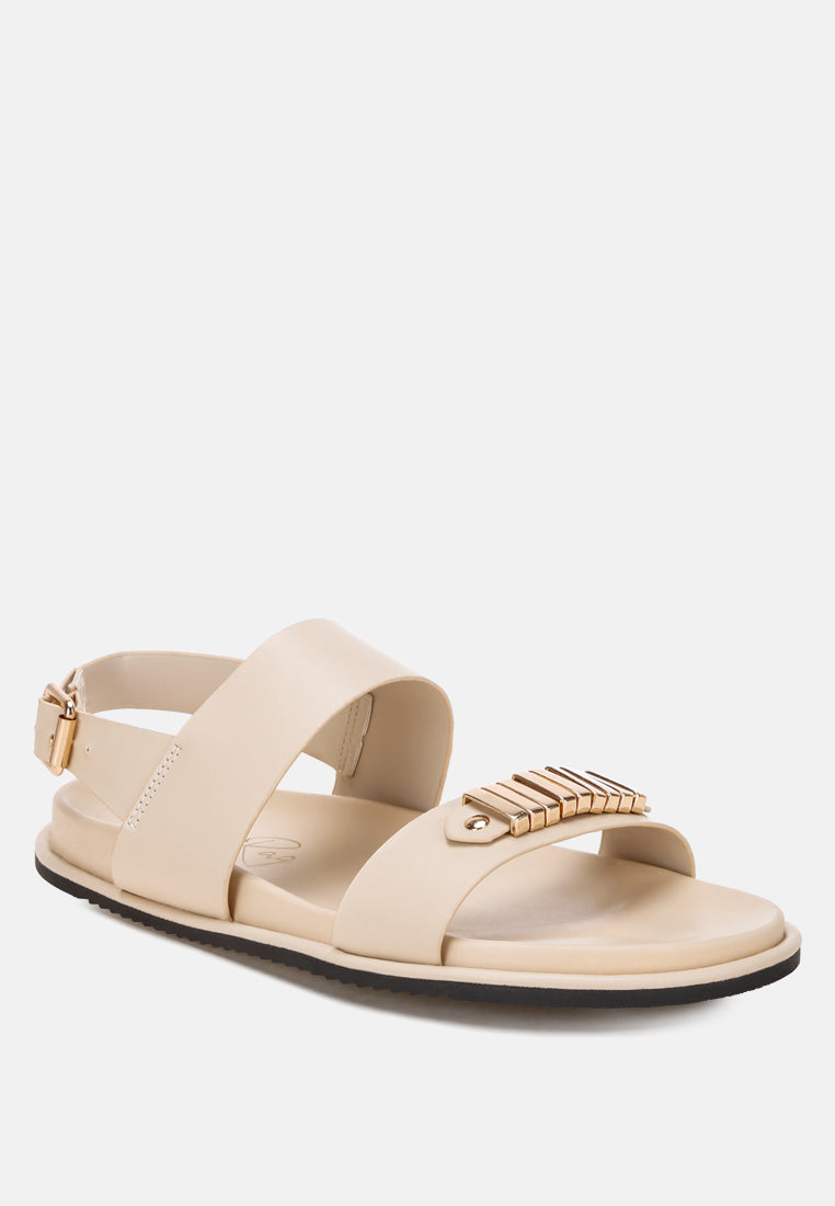 Lolac Metallic Bar Embellished Flat Sandals-2