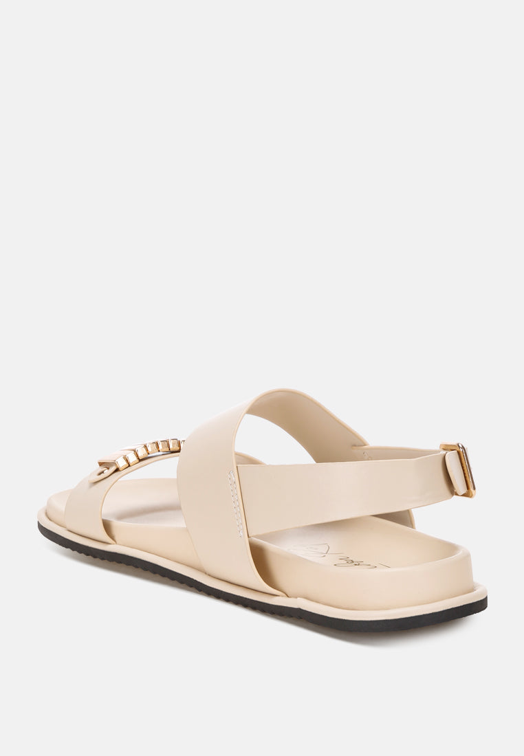 Metallic Bar Embellished Flat Sandals by FT-2