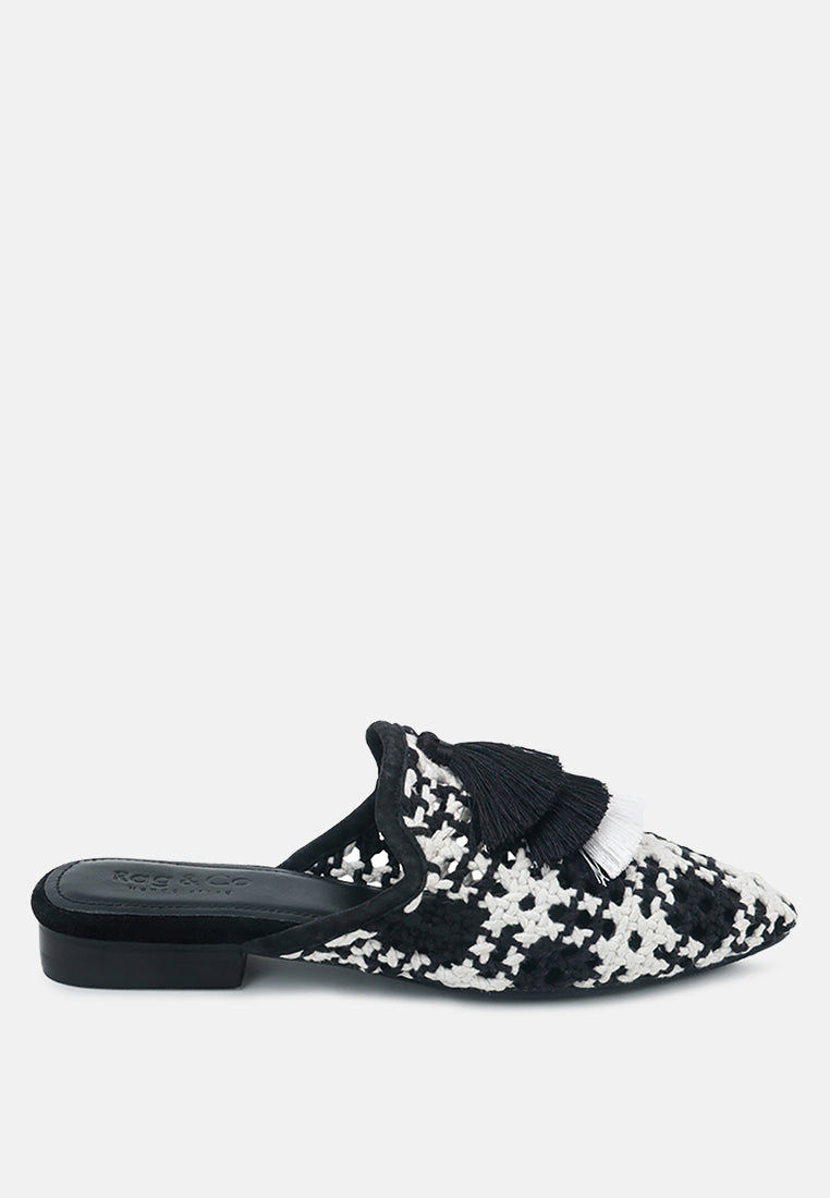 Mariana Woven Flat Mules With Tassels-5