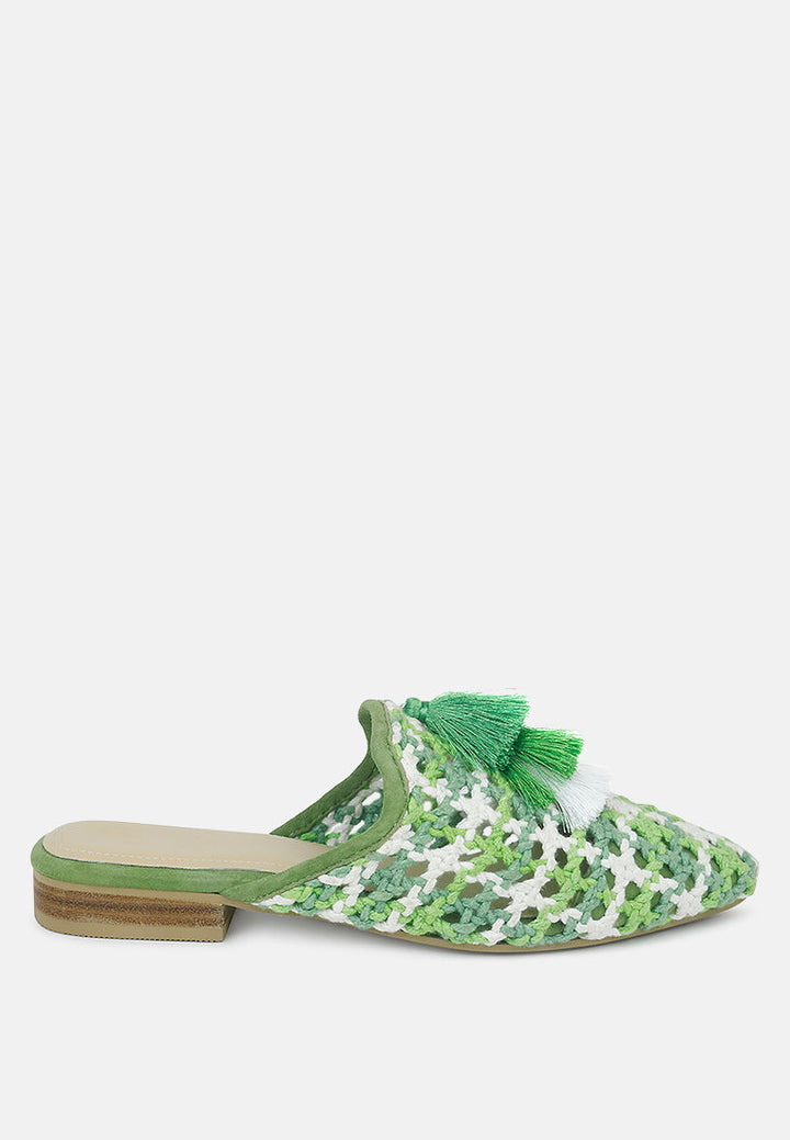 Mariana Woven Flat Mules With Tassels-6