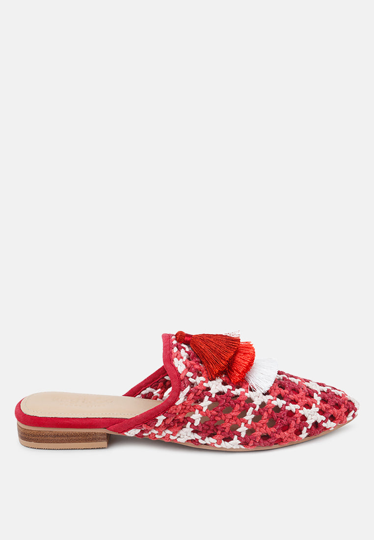 Mariana Woven Flat Mules With Tassels-7