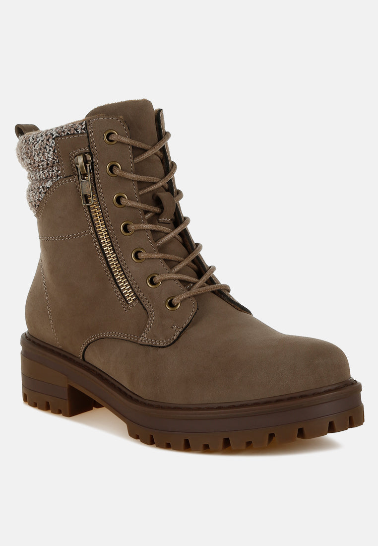 Mahisha Knitted Collar Zip-Up Hiker Boots-1