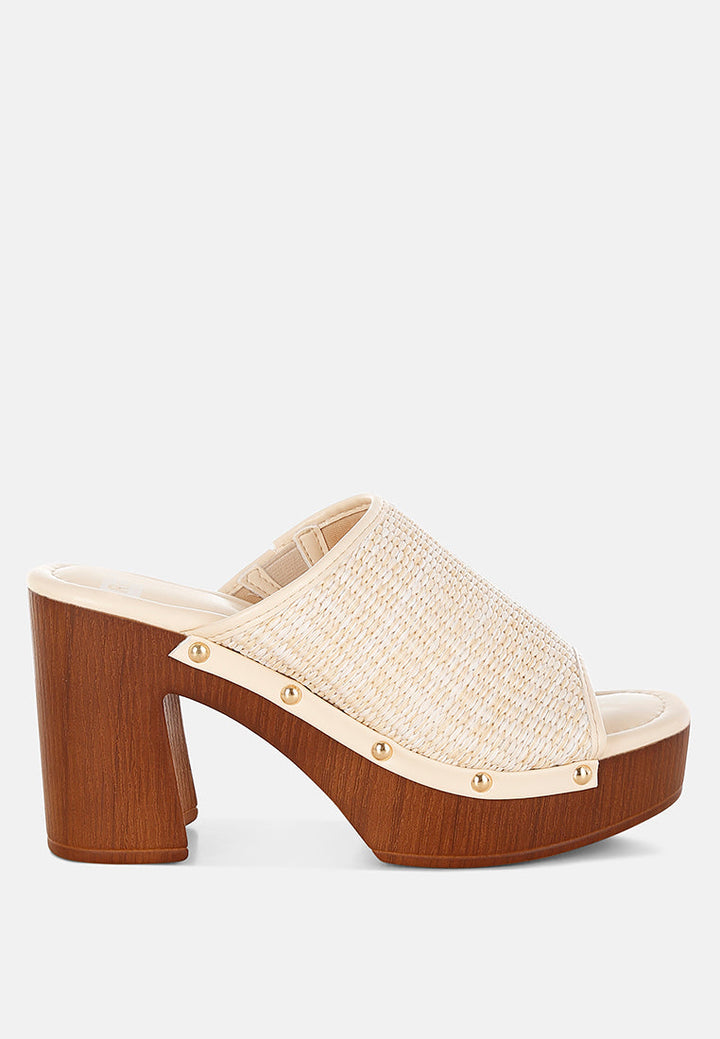 Marengo Raffia Wooden Clogs-5