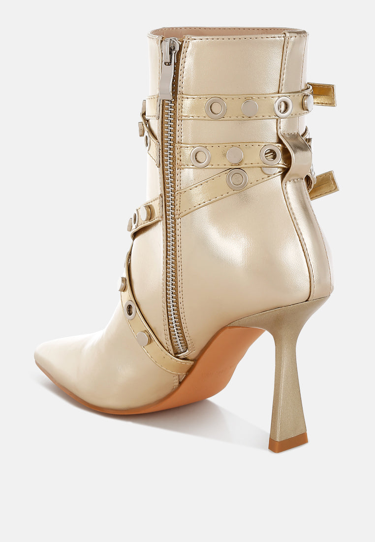 Marinta Metallic Slim Flared Heel Strappy Boots-2