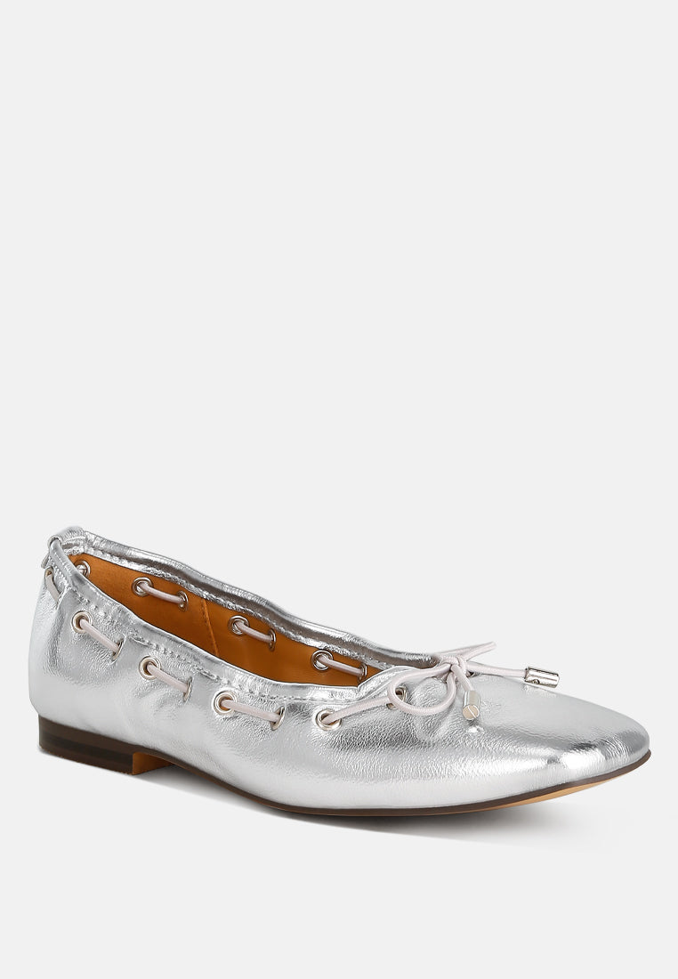 Marlow Metallic Eyelet Detail Bow Ballerinas-1