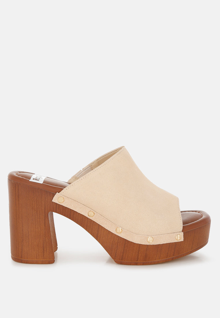 Masaki Soft Suede Leather Wooden Clogs-5
