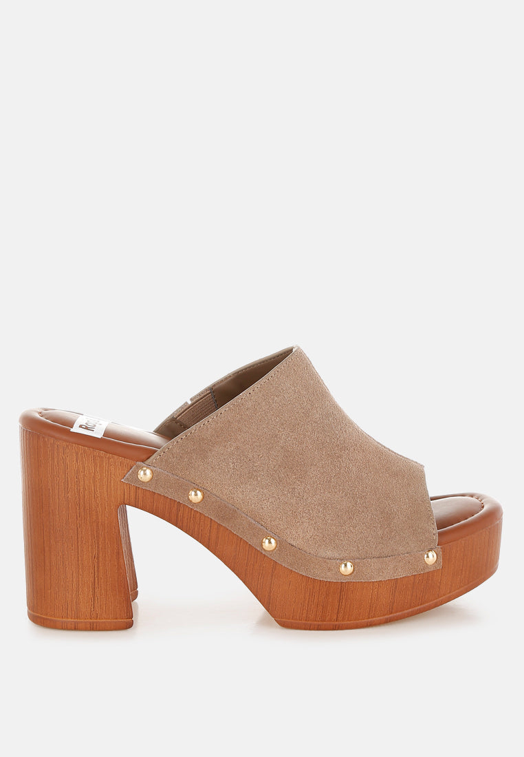 Masaki Soft Suede Leather Wooden Clogs-0