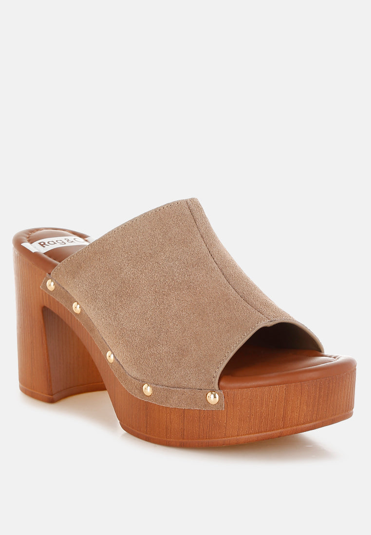 Masaki Soft Suede Leather Wooden Clogs-2