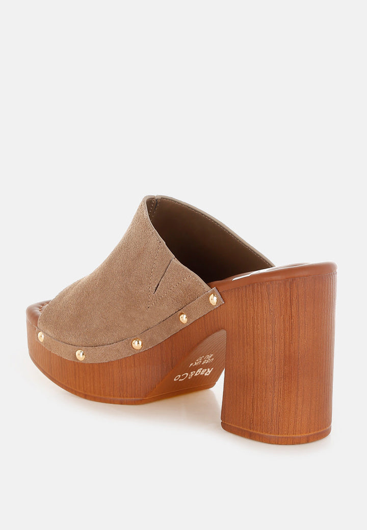 Masaki Soft Suede Leather Wooden Clogs-3