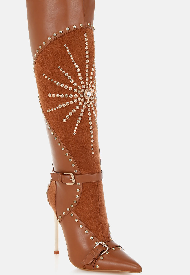 Medira Pointed Toe Embellished Stiletto Boots-1
