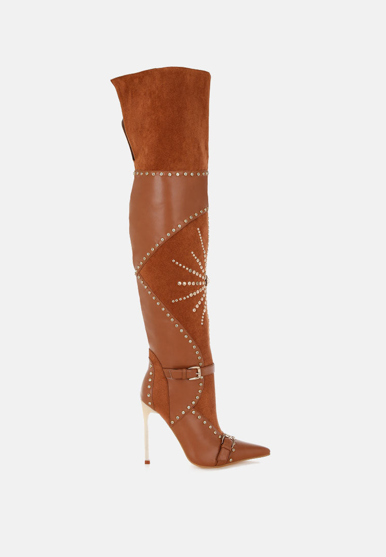 Medira Pointed Toe Embellished Stiletto Boots-0