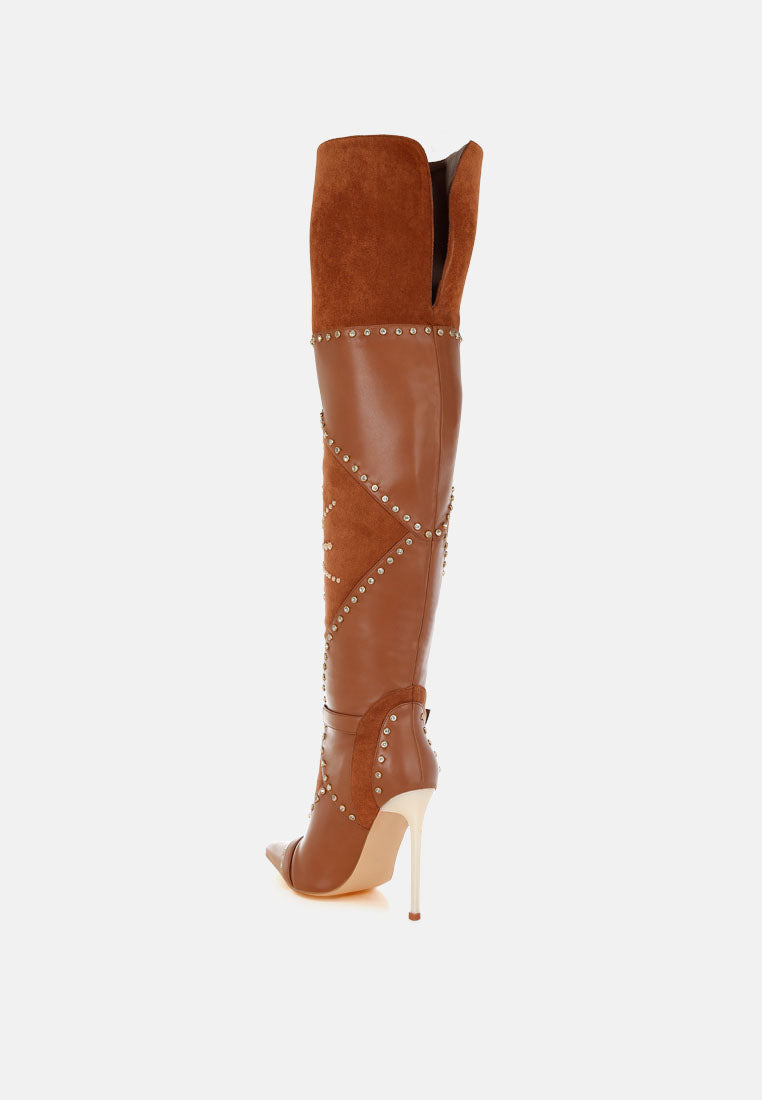 Medira Pointed Toe Embellished Stiletto Boots-2