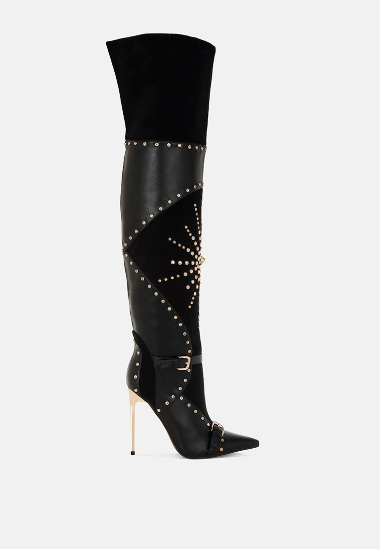 Medira Pointed Toe Embellished Stiletto Boots-5