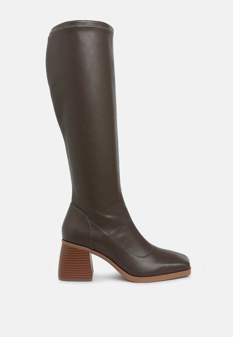Menomi Faux Leather Block Heel Boots-0