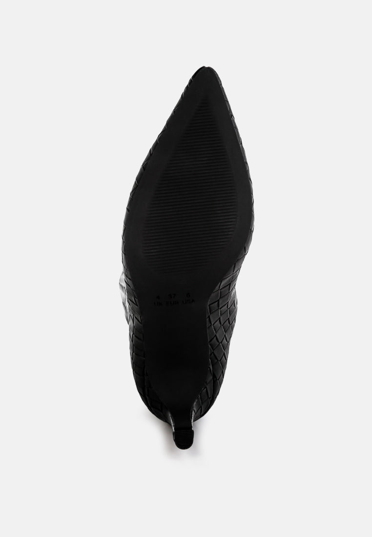 Mentha Woven Faux Leather Boots-4
