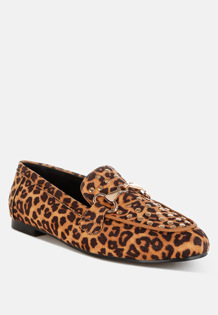 Meopa Horsebit &amp; Studs Metallic Leopard Print Loafers-2