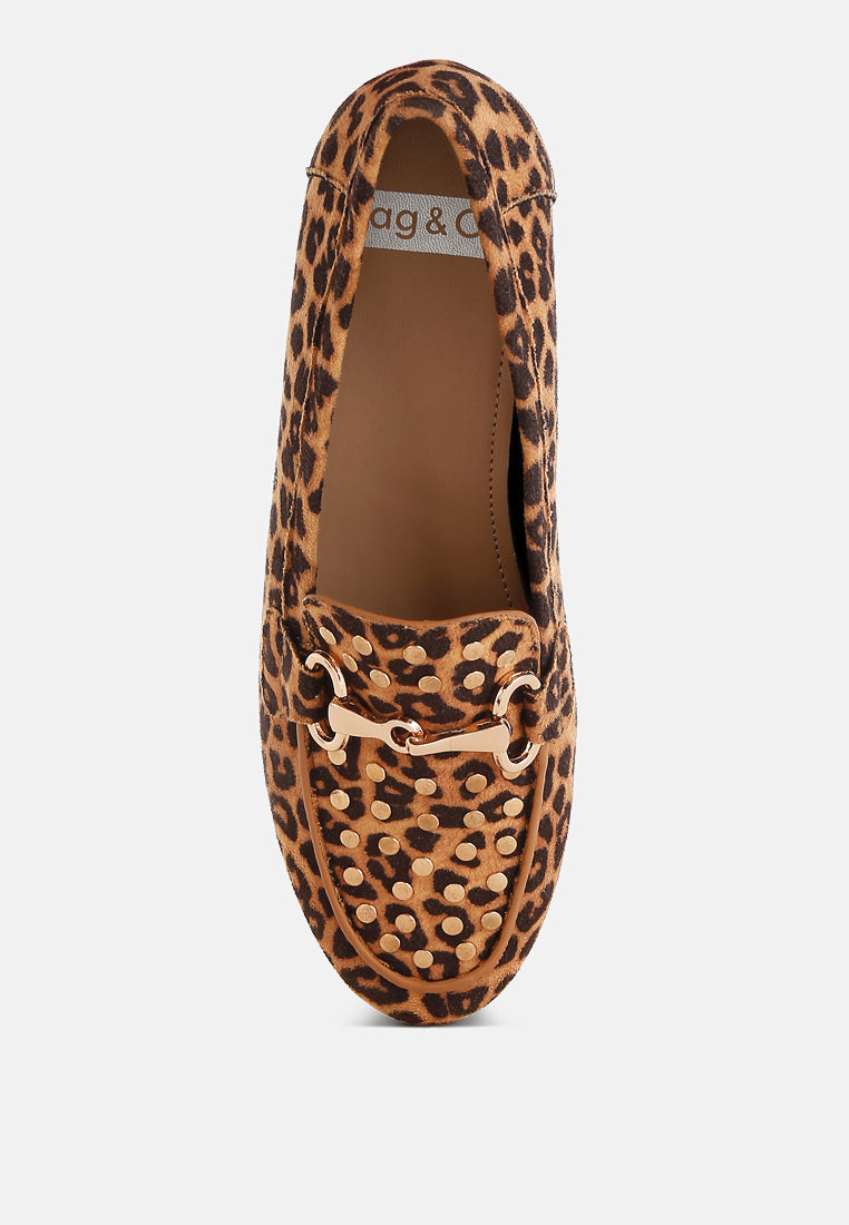 Meopa Horsebit &amp; Studs Metallic Leopard Print Loafers-4