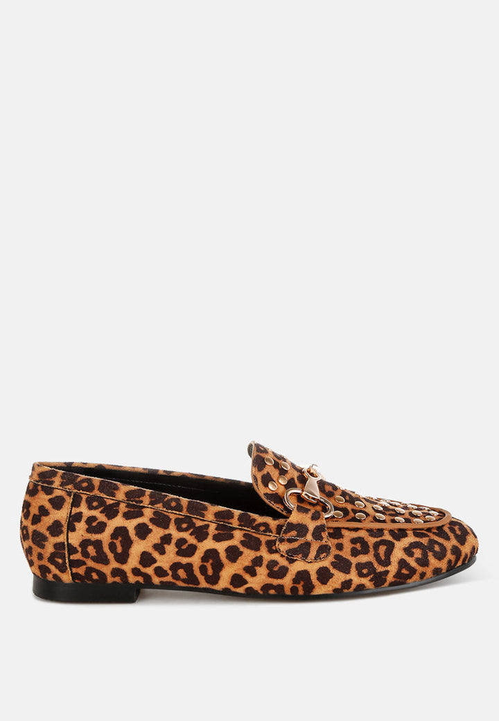 Meopa Horsebit &amp; Studs Metallic Leopard Print Loafers-0