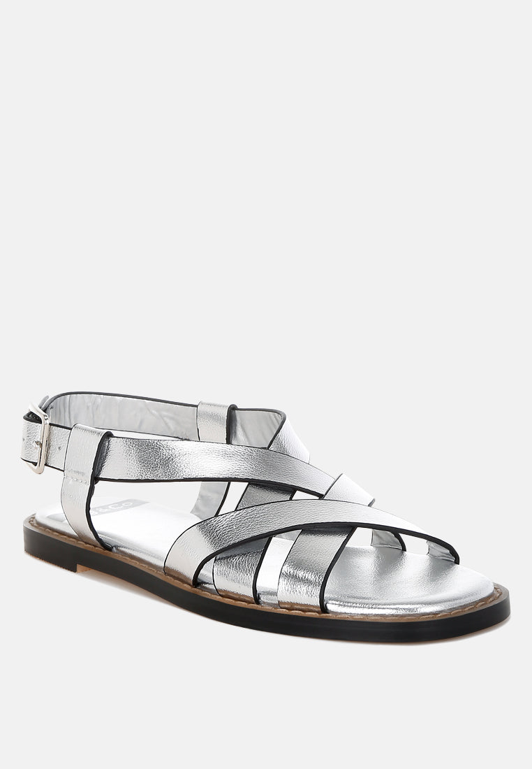 Doata Metallic Genuine Leather Buckled Flats-1
