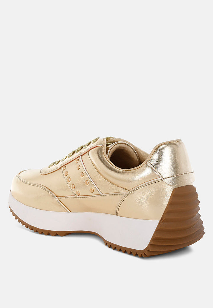 Mujori Metallic Pleather Studded Sneakers-2