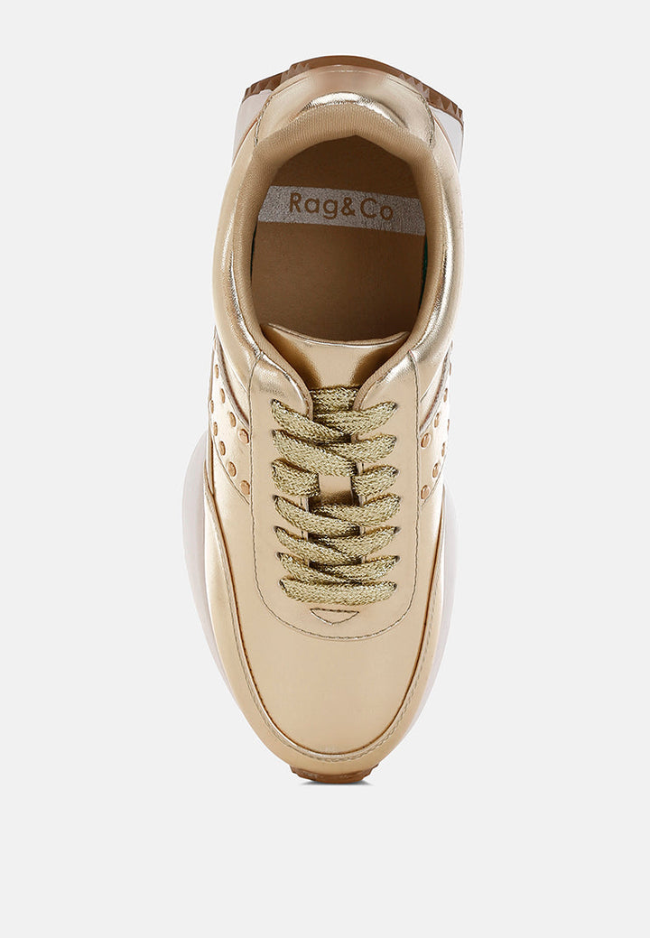 Mujori Metallic Pleather Studded Sneakers-3