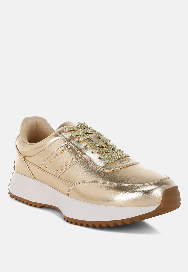 Mujori Metallic Pleather Studded Sneakers-1