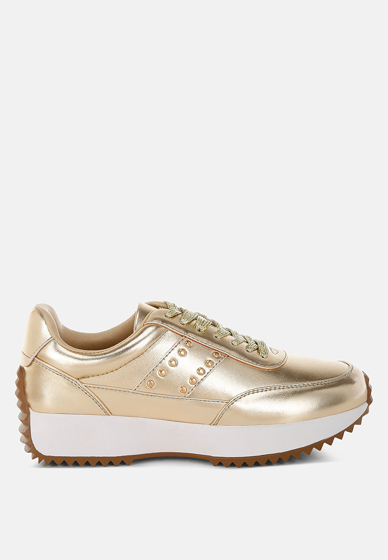 Mujori Metallic Pleather Studded Sneakers-0