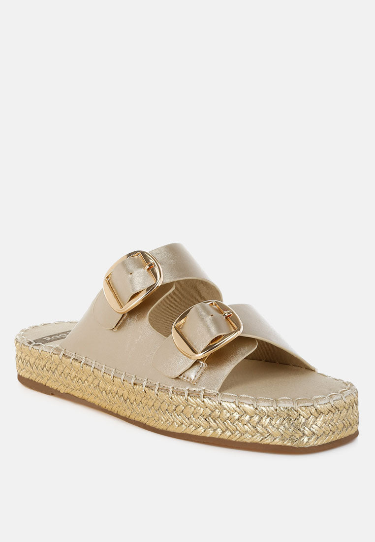 Miova Metallic Buckle Detail Espadrille Flatforms-1