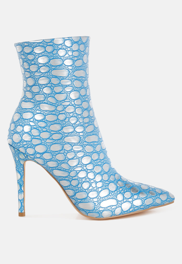 Moolah  Embossed Stiletto Heel Ankle Boots-0