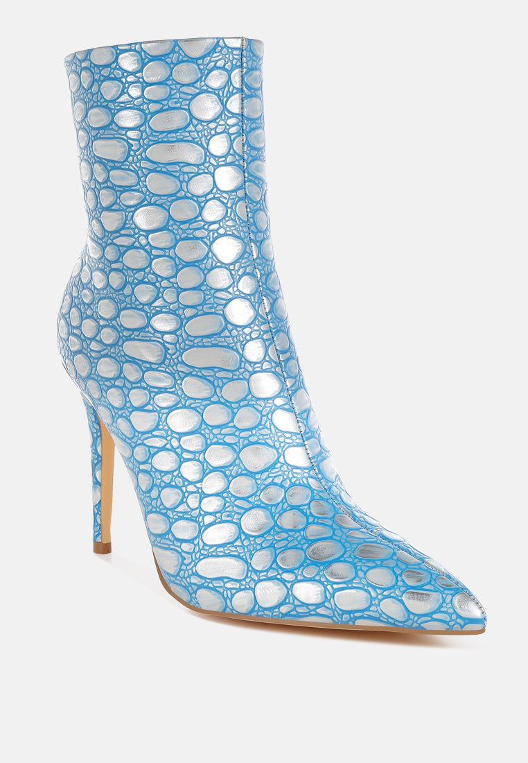 Moolah  Embossed Stiletto Heel Ankle Boots-2