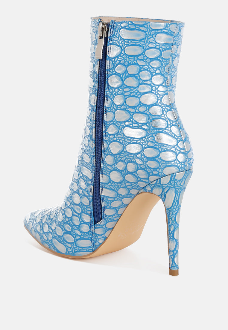 Moolah  Embossed Stiletto Heel Ankle Boots-3