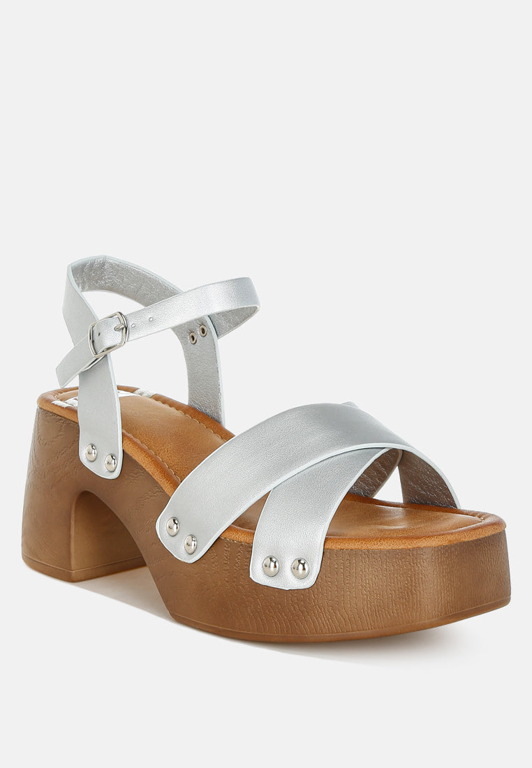 Morasa Metallic Pleather Clog Sandals-1