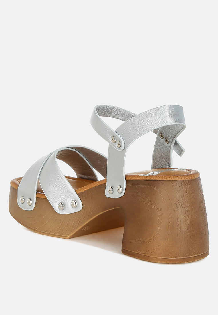 Morasa Metallic Pleather Clog Sandals-2