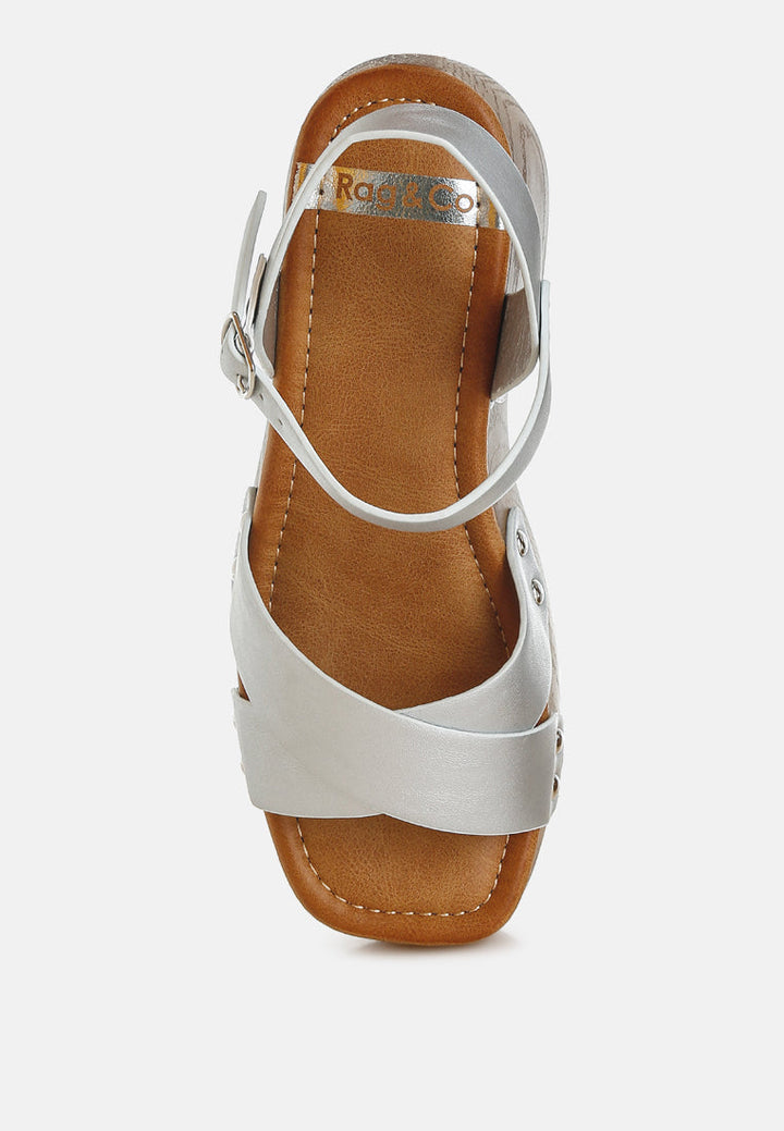 Morasa Metallic Pleather Clog Sandals-3