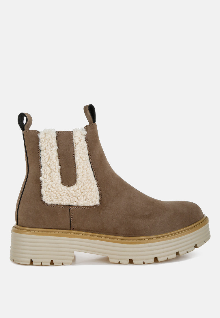 Mothman Faux Fur Detail Chunky Ankle Boots-5