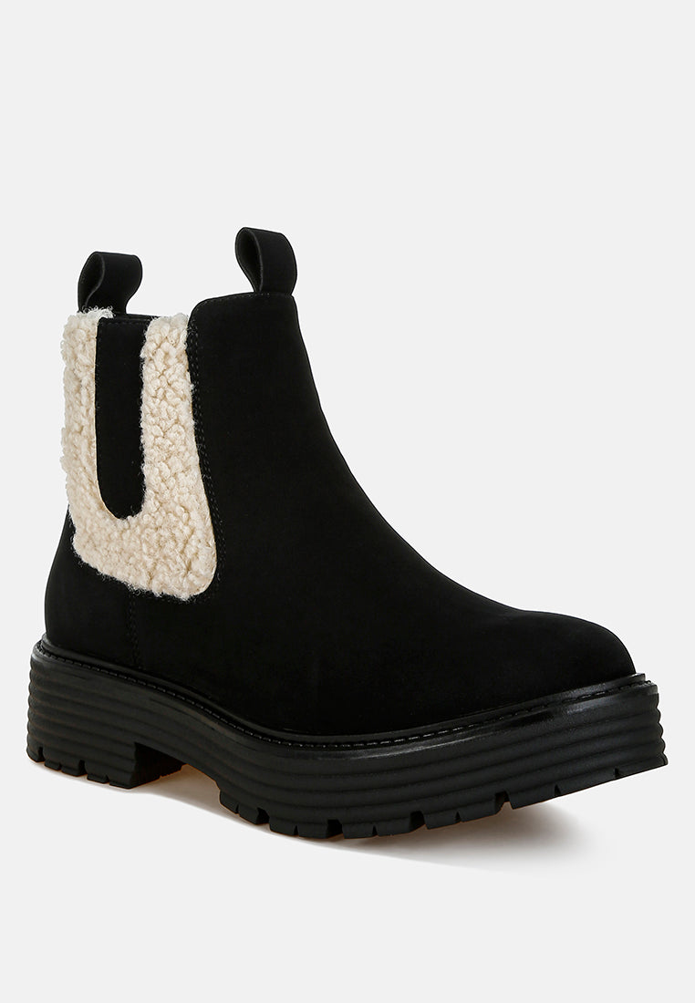 Mothman Faux Fur Detail Chunky Ankle Boots-1