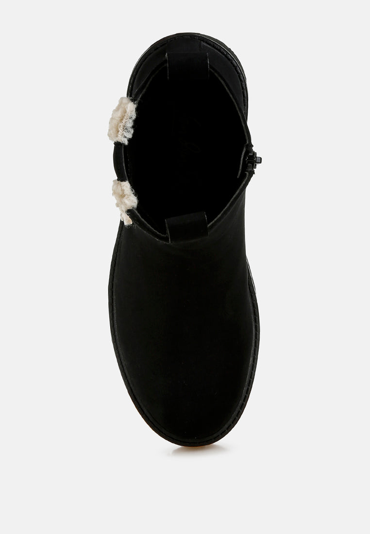 Mothman Faux Fur Detail Chunky Ankle Boots-4