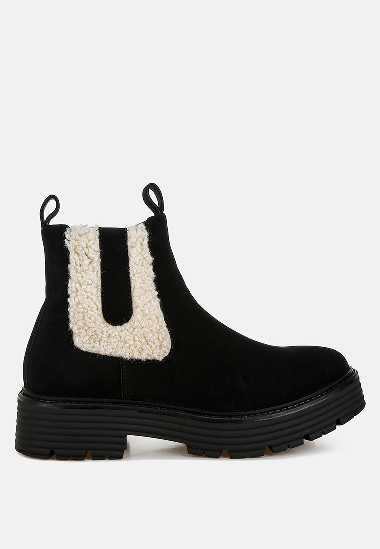 Mothman Faux Fur Detail Chunky Ankle Boots-0